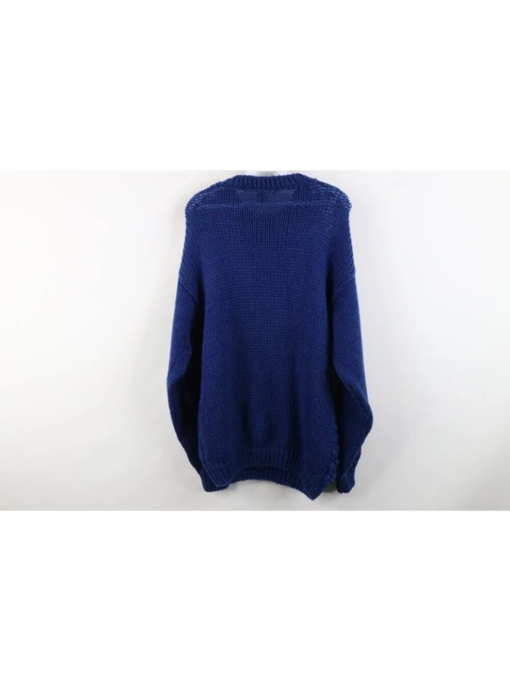 Vintage 90s Streetwear Mens Medium Hand Made Chunky Crochet Knit Sweater Blue